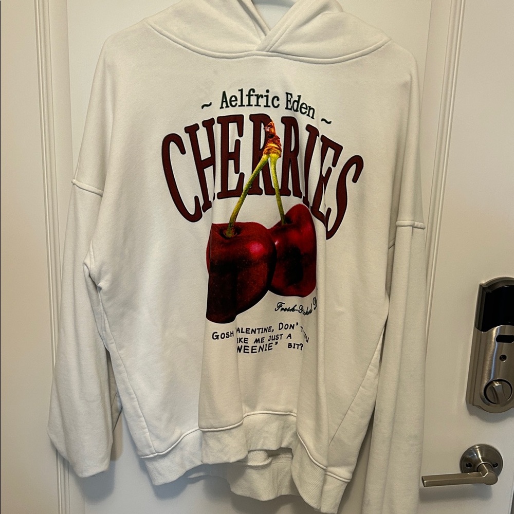 Aelfric Eden White Hoodie with Cherry Graphic